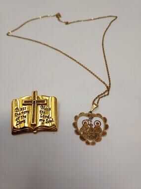 Vatican Library Brooch Holy Family Pendant Necklace Gold Tone Bundle